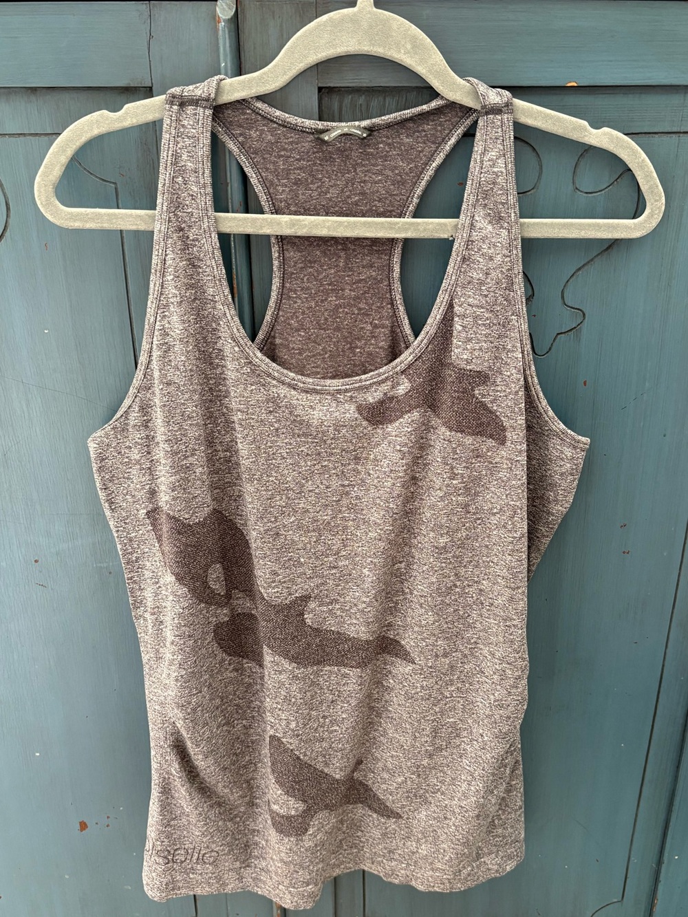 Oiselle Heather Gray Racerback Tank with Bird Print